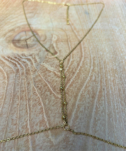 Beaded Center Gold Body Chain Jewelry - Waterproof Bra Chain / Breast Harness