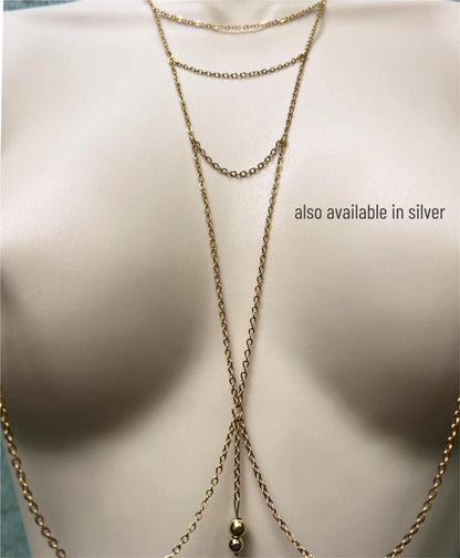 Horizontal Choker Necklace to Faux Nipple Piercing - Body Chain Jewellery / Bra Chain Necklace