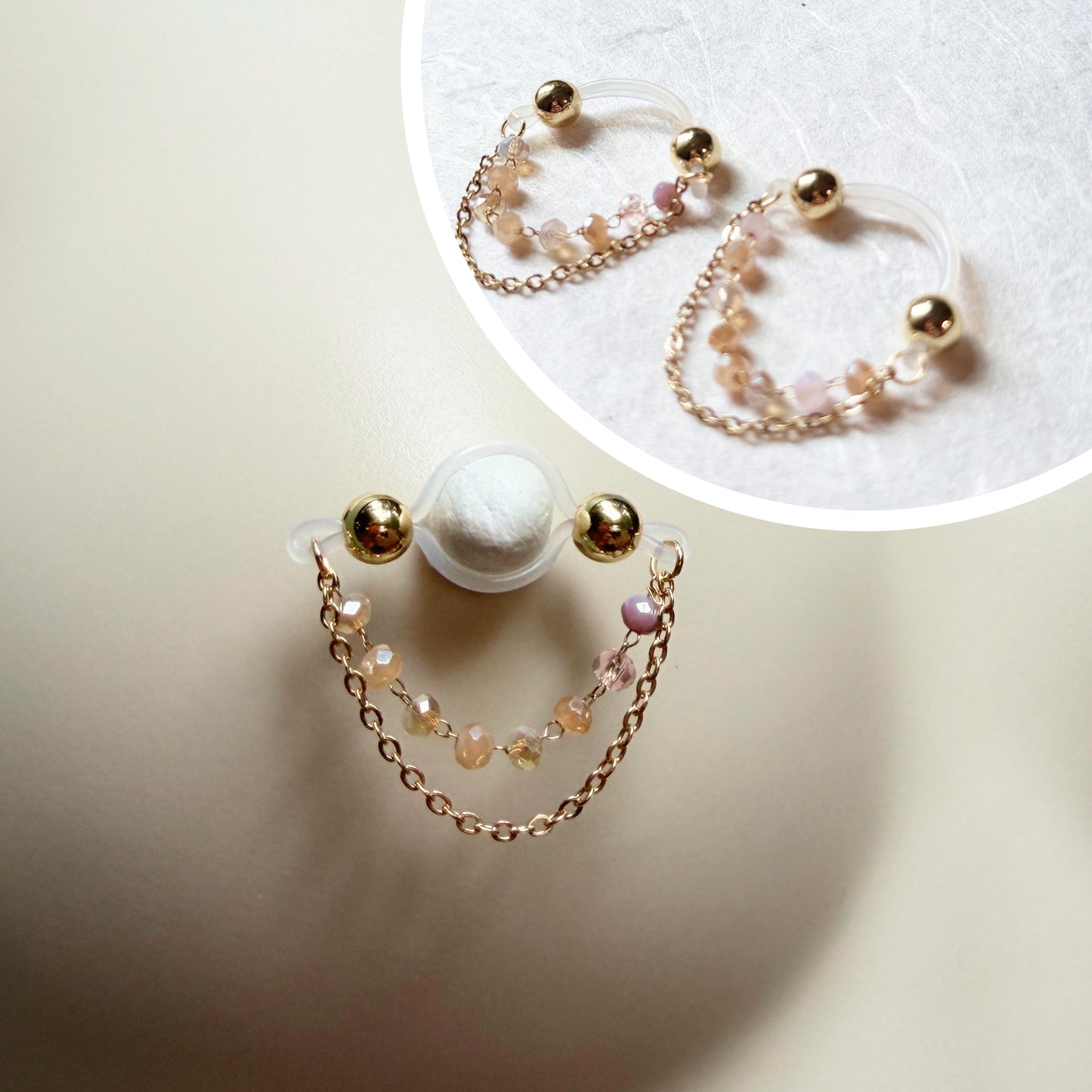 Luxury Golden Nipple Rings with Sparkly Chain - Fake Nipple Piercings / Non Piercing Nipple Jewelry