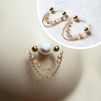 Luxury Golden Nipple Rings with Sparkly Chain - Fake Nipple Piercings / Non Piercing Nipple Jewelry