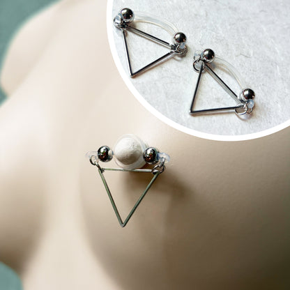 Fake Nipple Rings with Triangle Nipple Shield - Barbell Fake Nipple Piercings / Nipple Jewelry