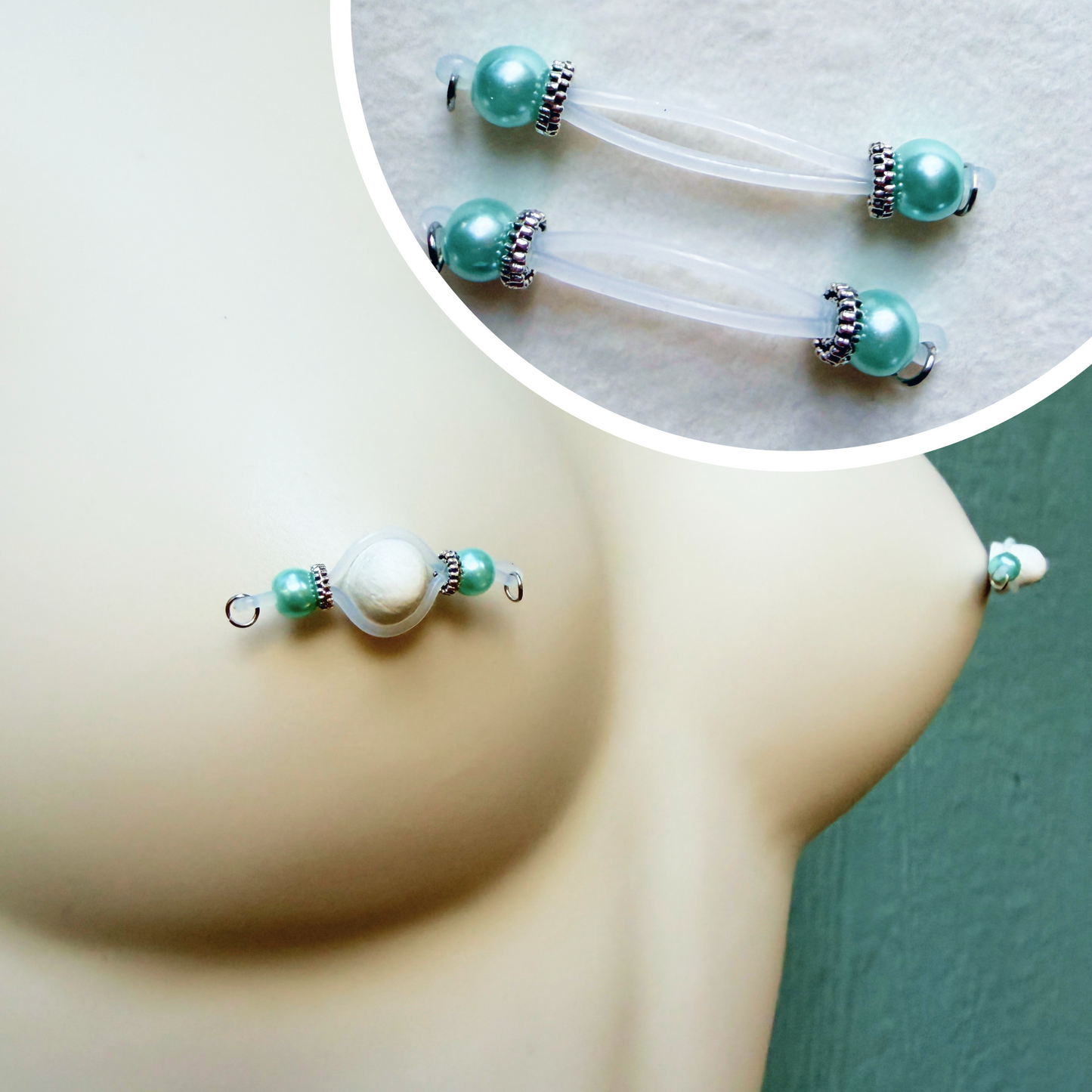 Pastell and Silver Fake Nipple Rings - Barbell Faux Nipple Piercing / Non Piercing Nipple Jewelry
