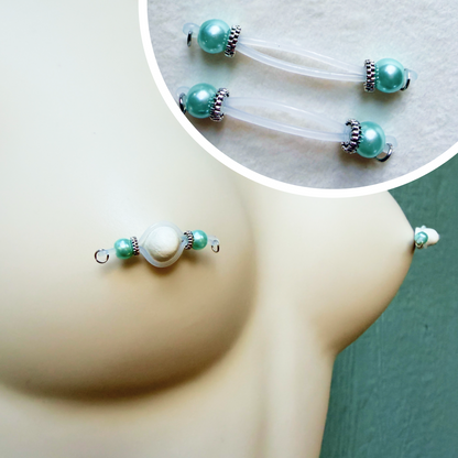 Pastell and Silver Fake Nipple Rings - Barbell Faux Nipple Piercing / Non Piercing Nipple Jewelry