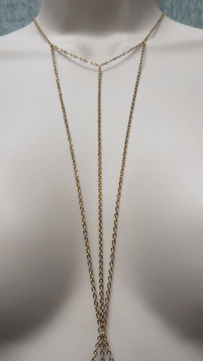 Vertical Choker Necklace to Faux Nipple Piercing - Body Chain Jewellery / Bra Chain Necklace