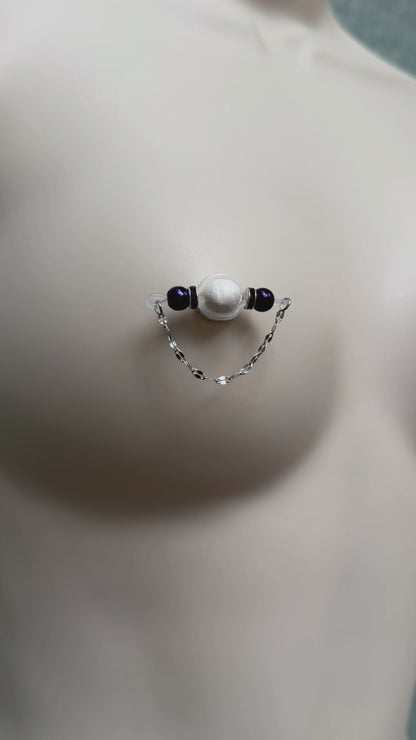 Faux Nipple Piercings with Peacock Hematite Barbells - Fake Nipple Rings / Non Piercing Nipple Jewelry