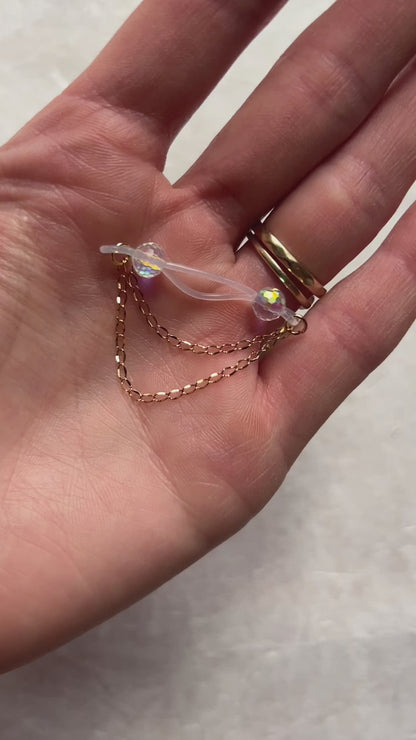 Sparkly Beads & Dainty Chains - Barbell Nipple Rings / Faux Nipple Piercing