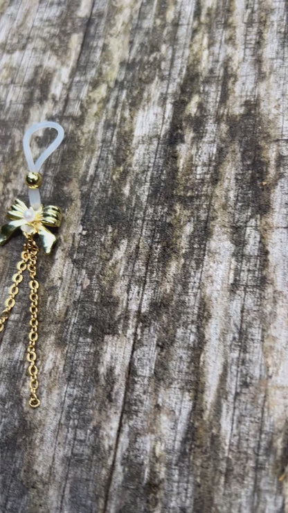 Gold Bow & Chain Dangle - Faux Nipple Piercing / Non Piercing Nipple Jewelry