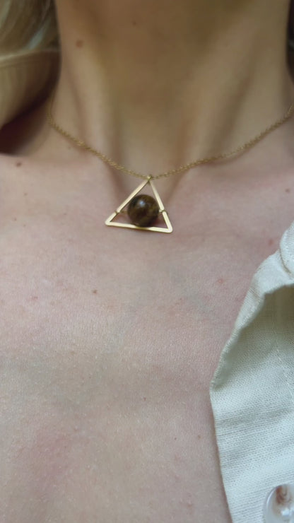 Minimalist Tigers Eye Choker /  Triangle O Ring Choker Necklace - Gemstone Jewelry