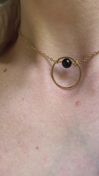 Discreet Day Collar with little Agate Moonstone or Pearl /  O Ring Choker Necklace - Submissive Jewelry