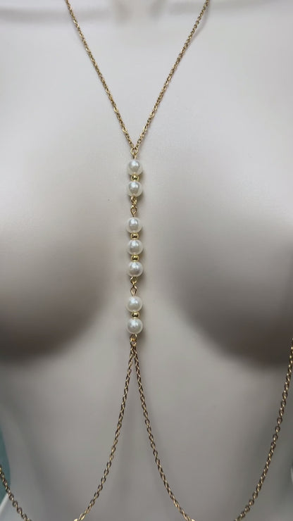 Ivory Pearl Body Chain to Faux Nipple Non Piercing / Chain Bra Jewelry / Non Piercing Nipple Jewelry