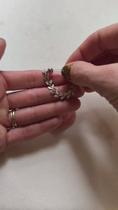 Fake Nipple Rings with Leaf Vine Chain - Barbell Fake Nipple Piercings / Nipple Jewelry