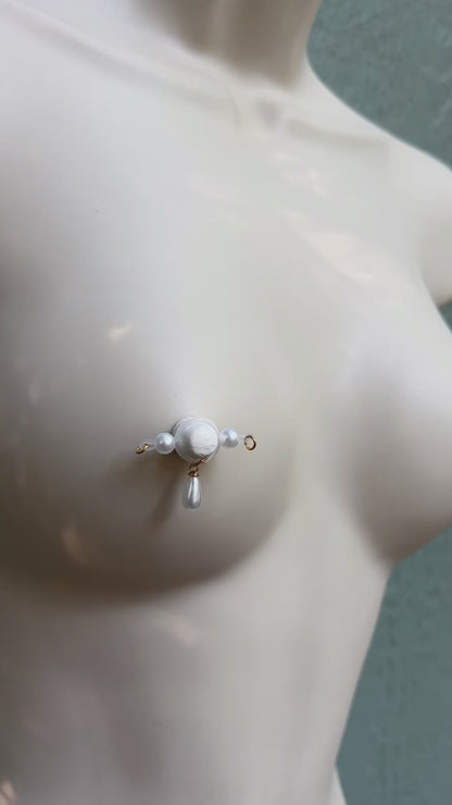 Little Pearl Charm - Pearl Barbell Nipple Rings / Faux Nipple Piercing