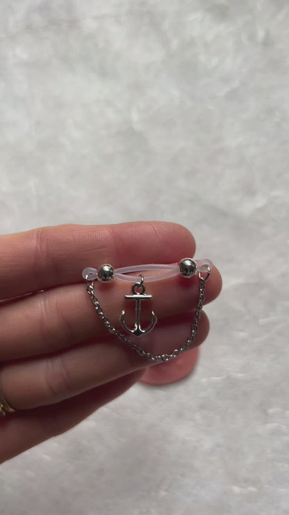Nautical Anchor Fake Nipple Piercing - Barbell Nipple Chain Piercings / Non Piercing Nipple Jewelry