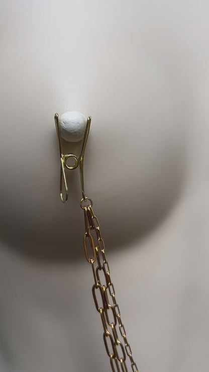 Nipple Clamps with Chains - Triple Nipple Chain Connector / Body Chain to Nipple Jewelry