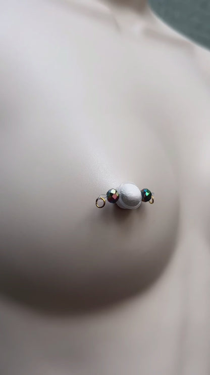 Peacock Sparkly Fake Nipple Piercings - Barbell Nipple Rings / Nipple Jewelry Non Piercing