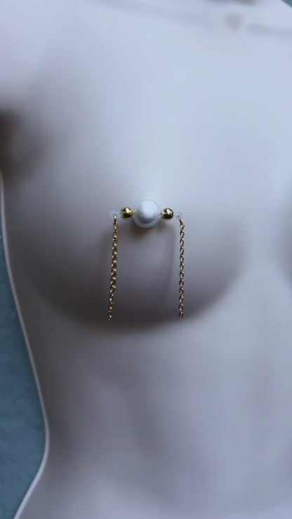 Side Gold Chain Barbell Fake Nipple Piercing - Non Piercing Nipple Jewelry