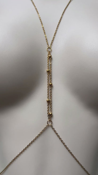 Beaded Center Gold Body Chain Jewelry - Waterproof Bra Chain / Breast Harness