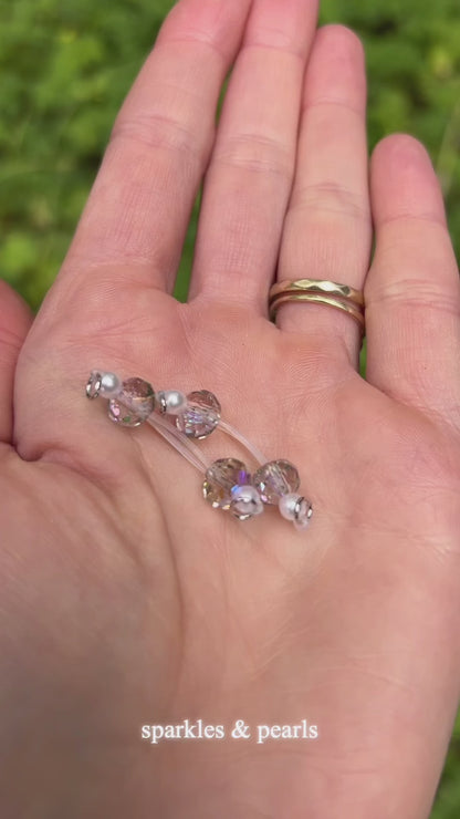 Glass Crystal & Pearls - Barbell Nipple Rings / Faux Nipple Piercing