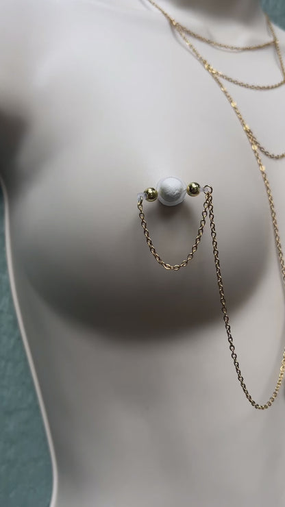 Horizontal Choker Necklace to Faux Nipple Piercing - Body Chain Jewellery / Bra Chain Necklace