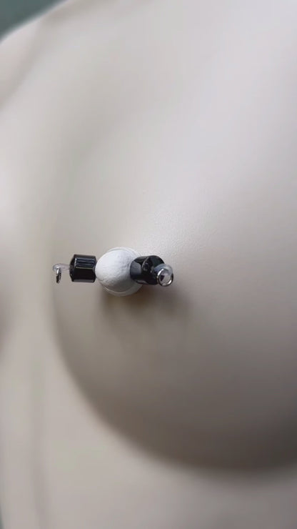 Hematite Bead - Barbell Nipple Rings / Faux Nipple Piercing Body Jewelry