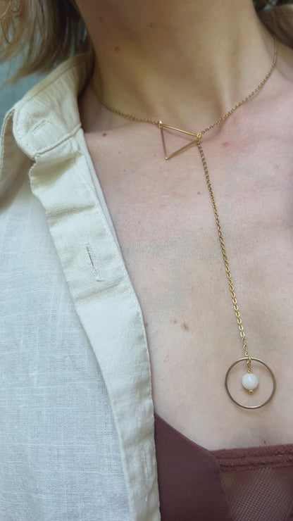 Lariat Necklace with O Ring & Triangle / Discreet Collar with Gemstones - Submissive Jewelry