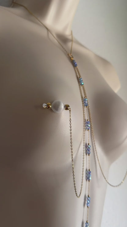 Sparkly Choker Breast Harness - Faux Nipple Piercing to Body Chain Jewelry