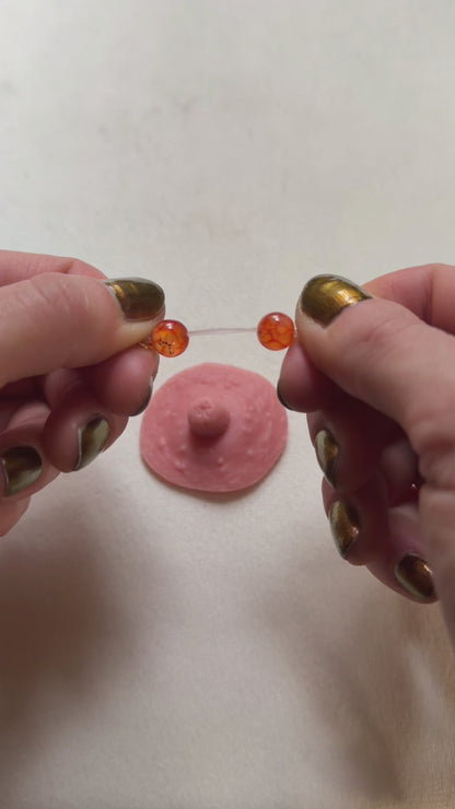 Orange Agate Barbell Fake Nipple Rings / Faux Nipple Piercing