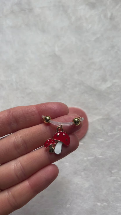 Mushroom Charm Faux Nipple Piercing - Barbell Nipple Rings / Nipple Jewelry Non Piercing