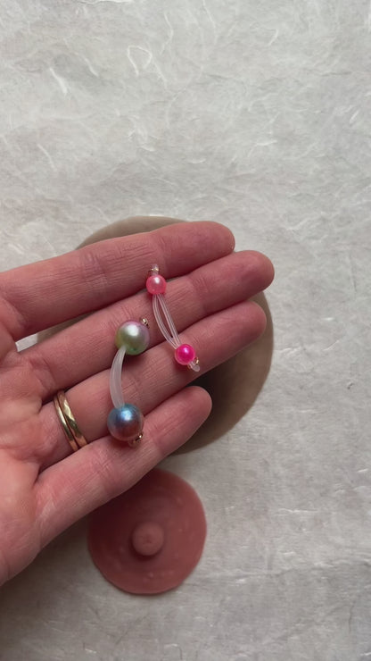 Colorful Pearl Barbell Nipple Rings / Faux Nipple Piercing / Non Piercing Nipple Jewelry