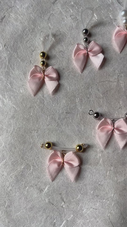 Cute Pink Bow - Barbell Nipple Rings / Faux Nipple Piercing