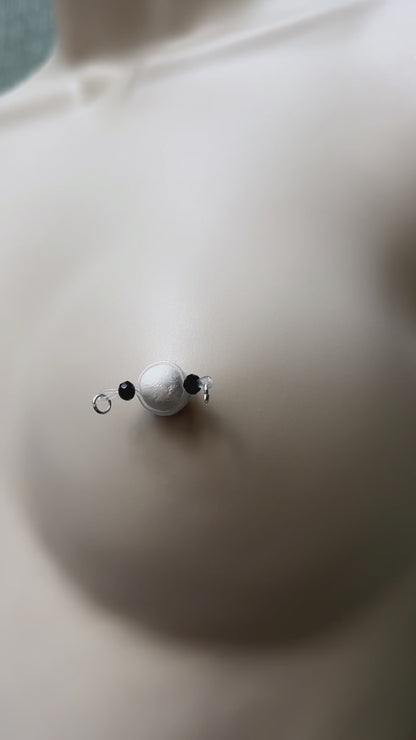 Dainty Sparkly Black - Barbell Nipple Rings / Faux Nipple Piercing
