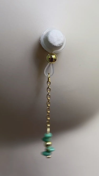 Turquoise Crystal Nipple Jewelry Dangle - Faux Nipple Piercing / Non Piercing Nipple Jewelry