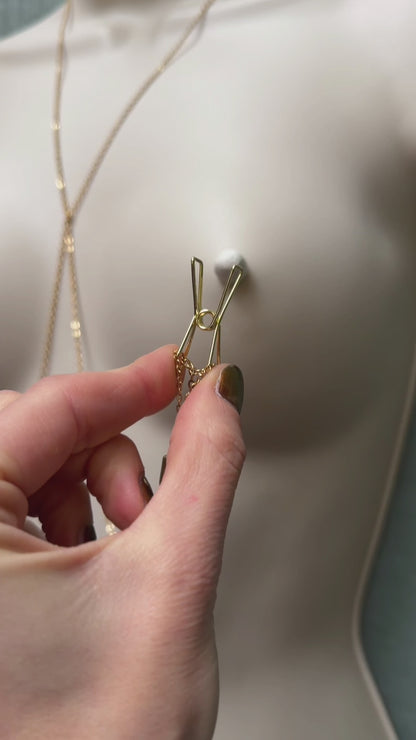 Dainty Nipple Clamps with Tassels - BDSM Body Chain Jewelry / Bra Chain Harness